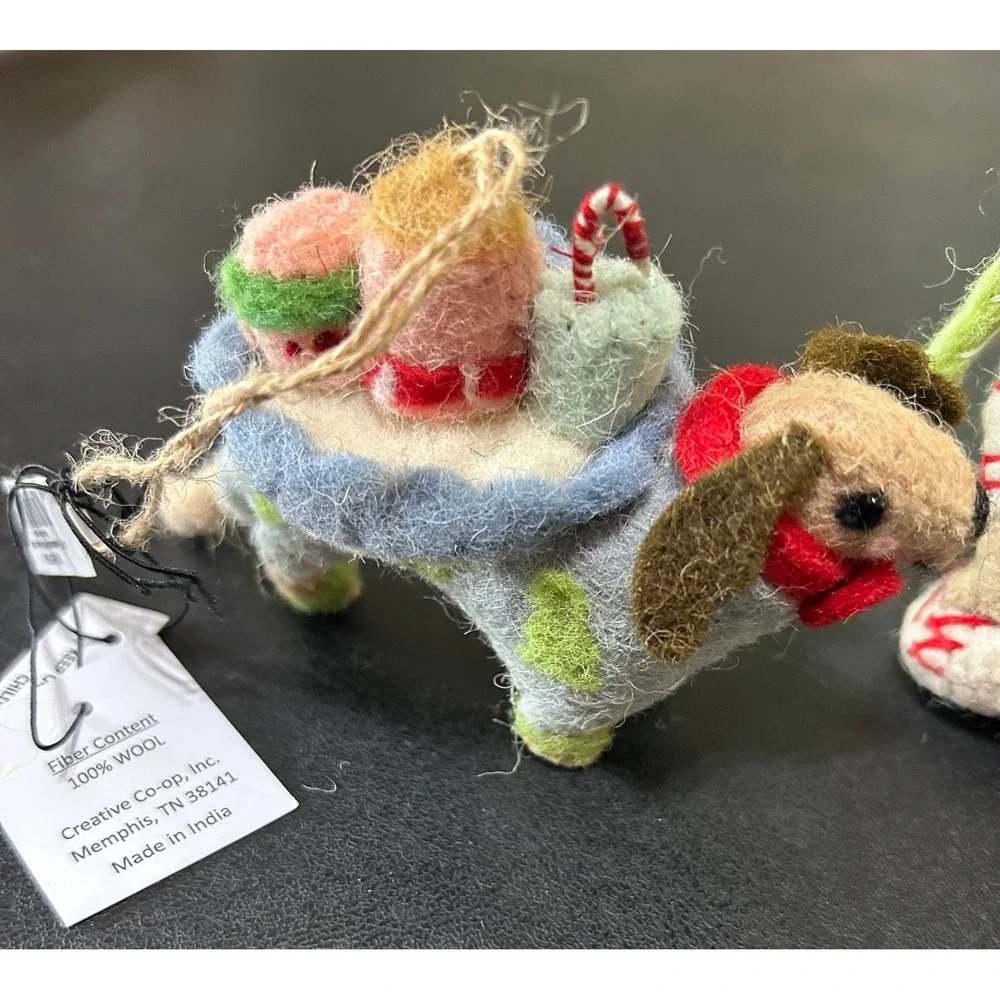 Creative Co-Op Ornaments Wool Felted Dog & Reindeer Set/2 Kellie Montana Holiday